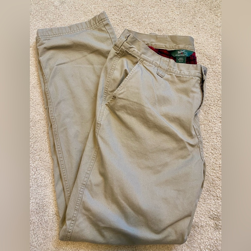 Woolrich Men's Khaki Flannel Lined Chinos - Picture 7 of 7